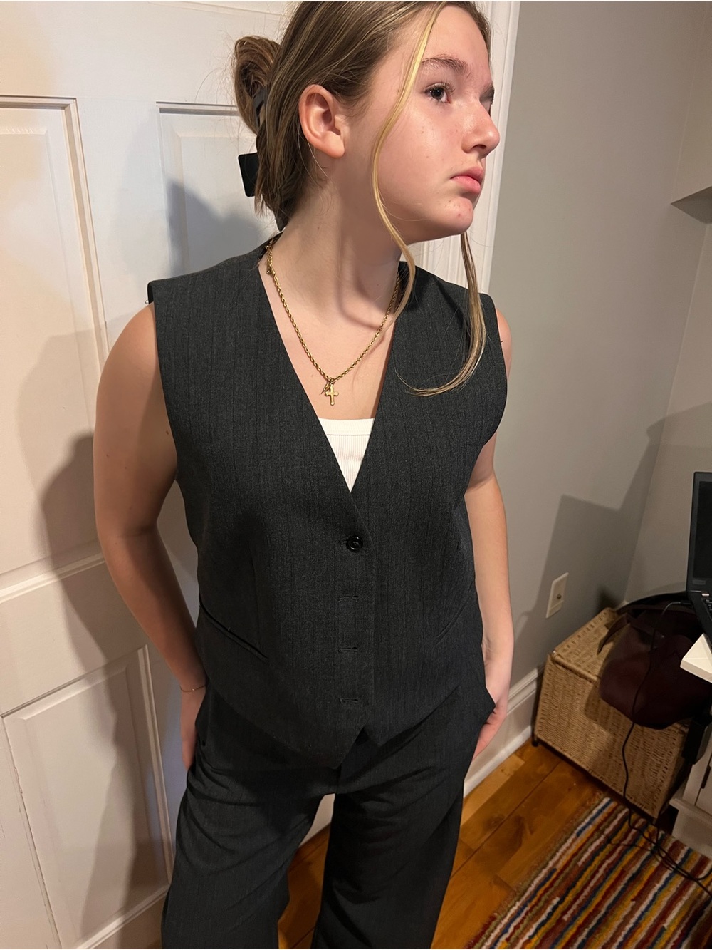 Zara Dark Charcoal Gray Sleeveless Vest and Pants Set